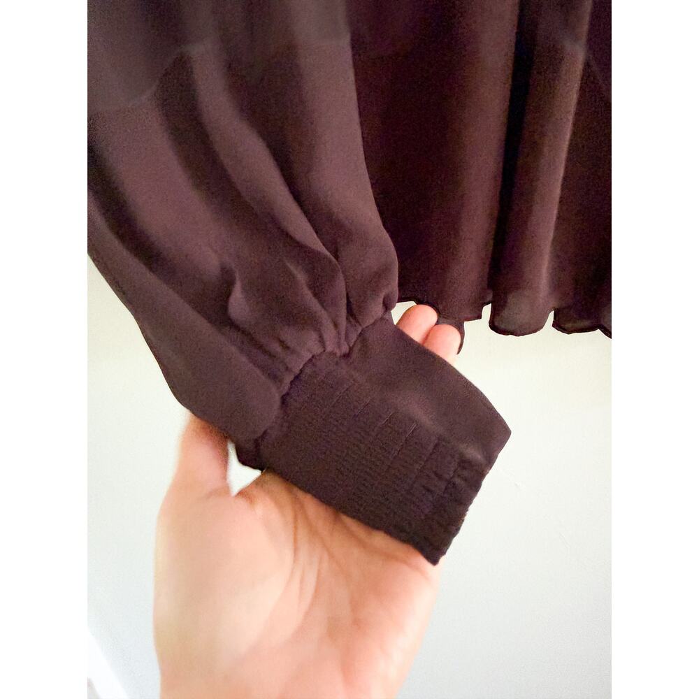 Madewell | NWT Chiffon Turtleneck Long Sleeve Top Molasses Brown | Sz L - Picture 4 of 11